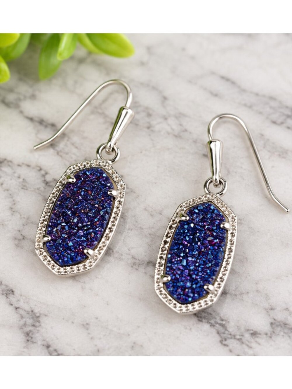 Kendra Scott Lee Silver Drop Earrings Dark Blue Drusy